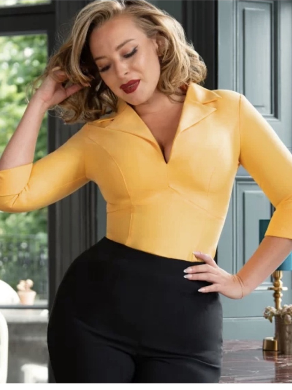 Pinup Couture Yellow Pinup Blouse New with Tags
